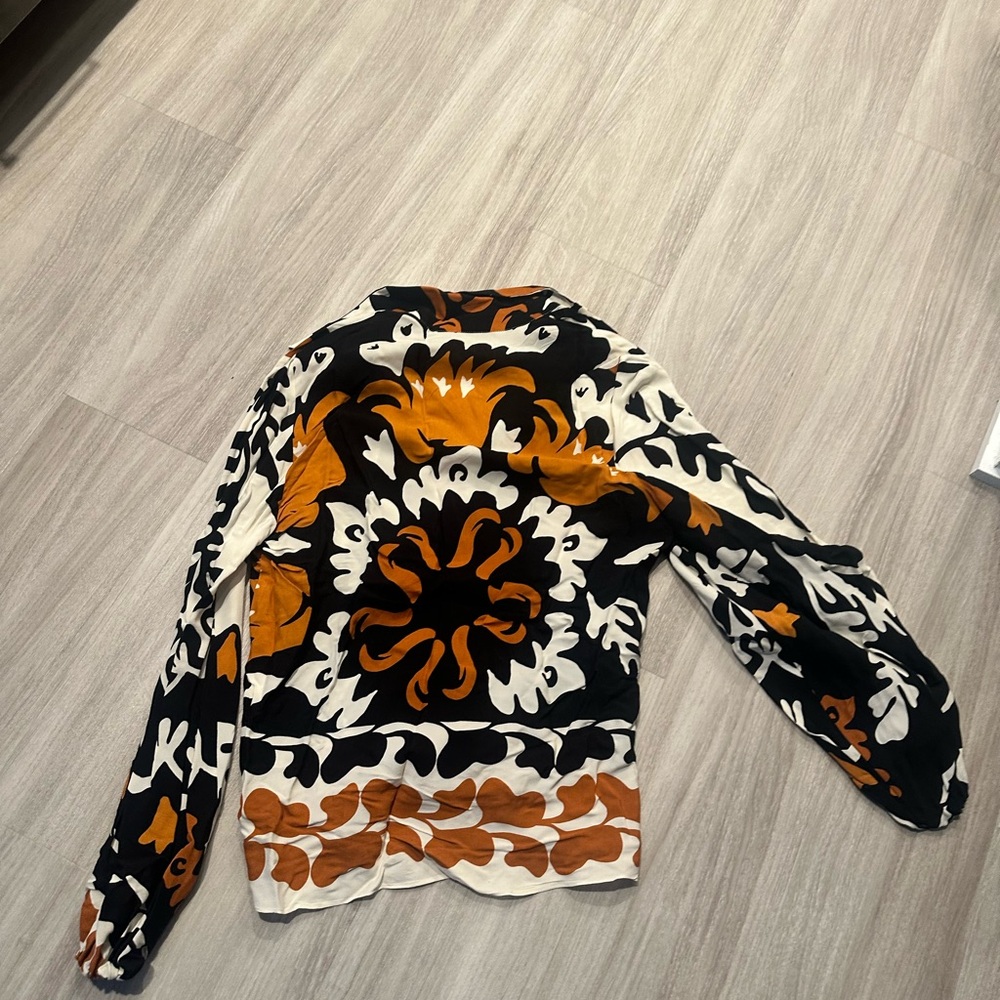 Zara Black and Orange Patterned Top and Pants set